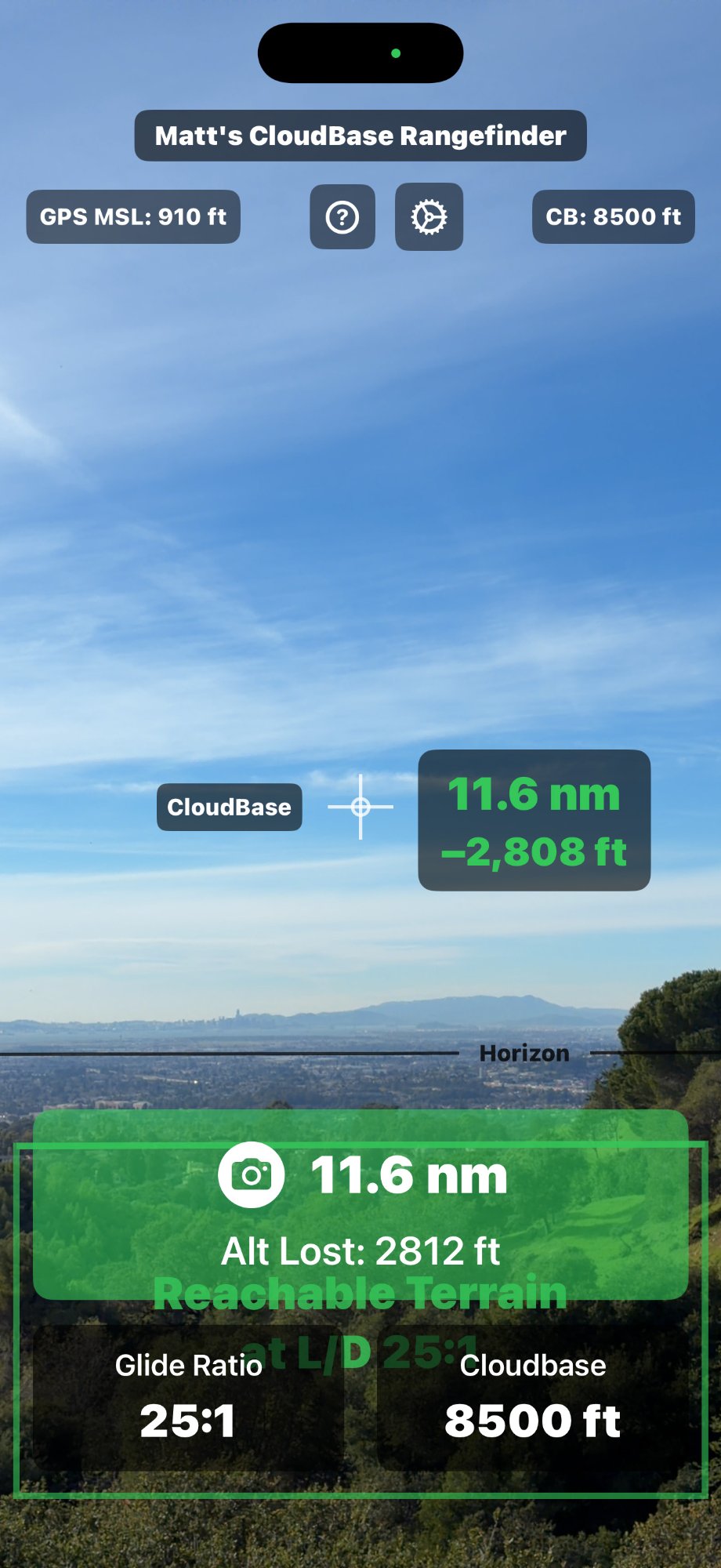 Cloud distance measurement screenshot