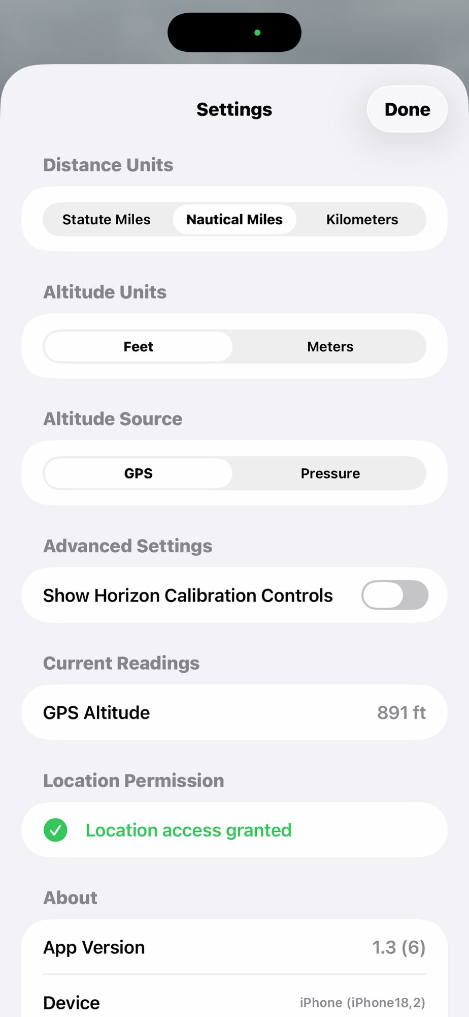 Settings screen